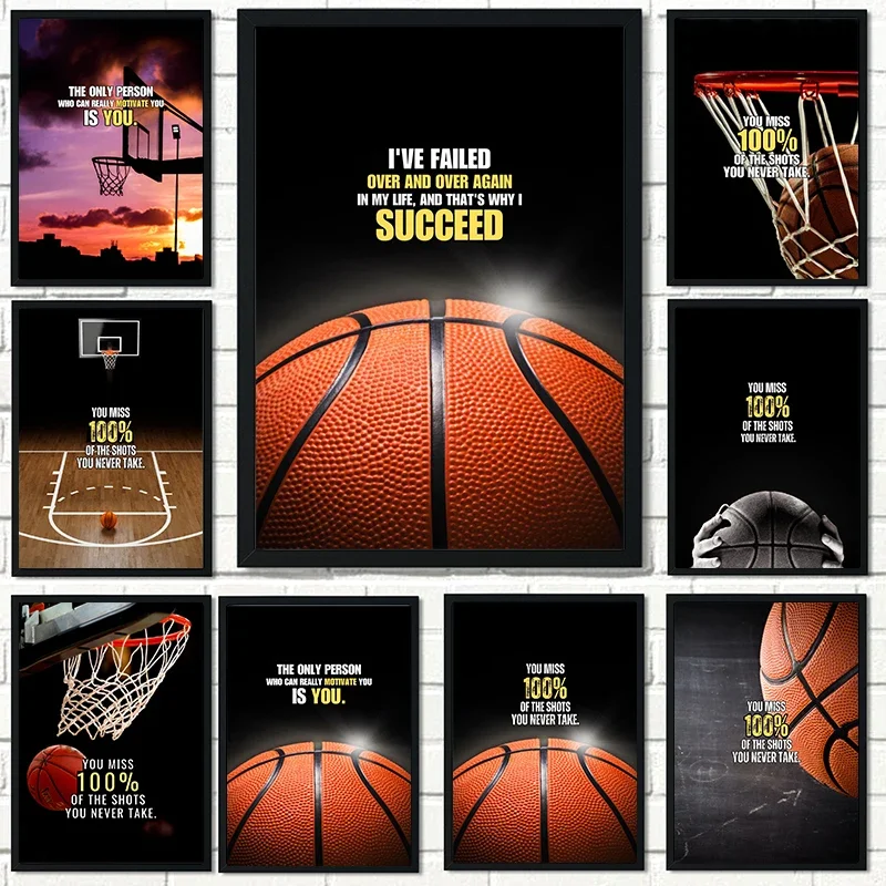 Home Gym Decor - Basketball Inspirational Quote Canvas Painting Modern