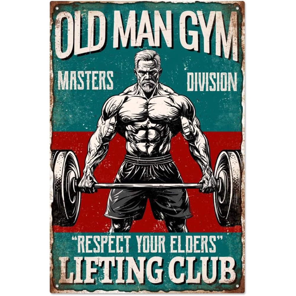 Vintage Old Man Gym Metal Tin  - Home Gym Decor reseña y precio