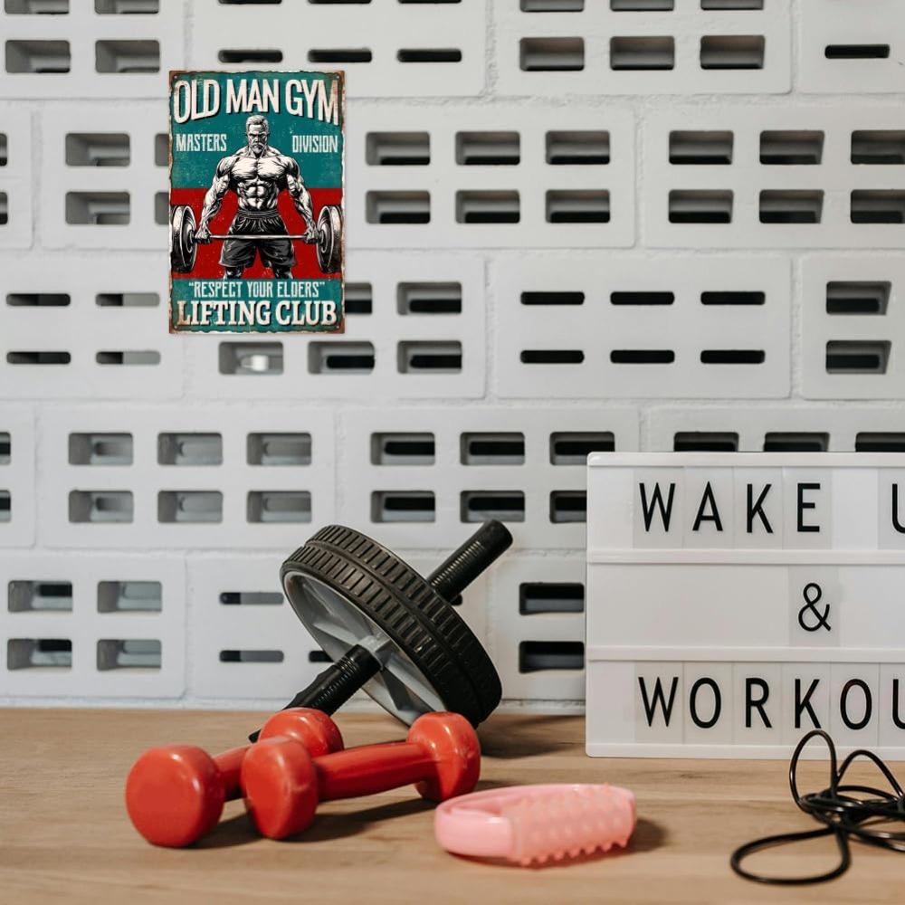 Vintage Old Man Gym Metal Tin  - Home Gym Decor reseña y precio