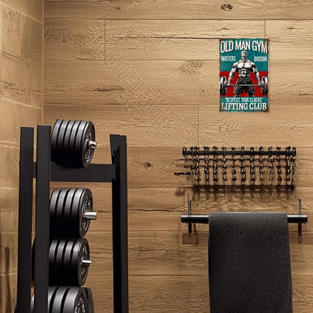 Vintage Old Man Gym Metal Tin  - Home Gym Decor reseña y precio