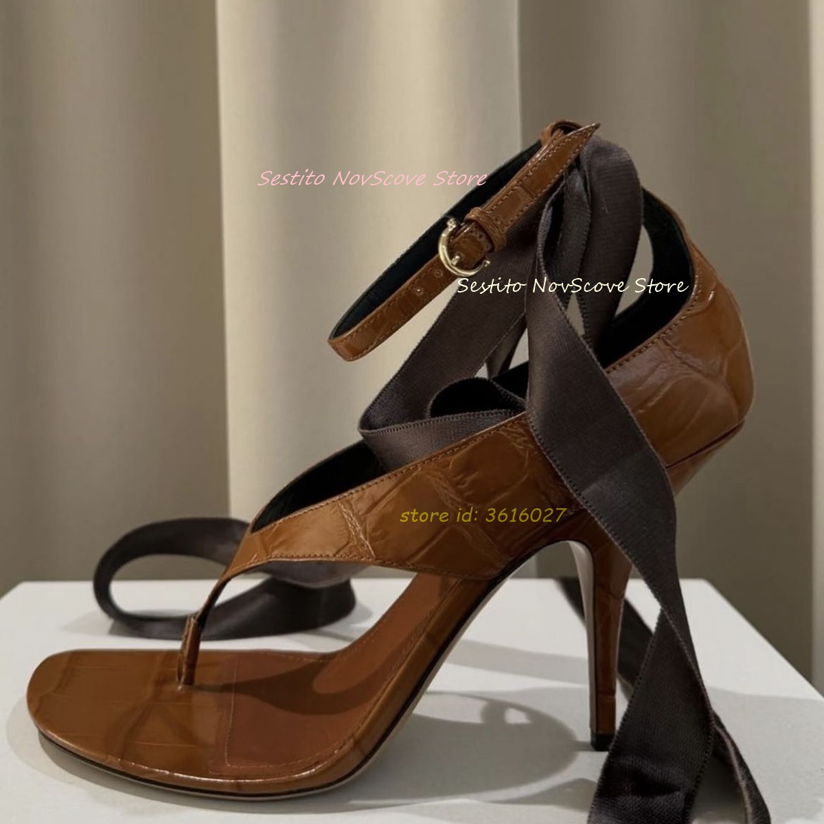 Brown Open Toe Lace Up Sandals - Ankle Strap Attachment reseña y precio